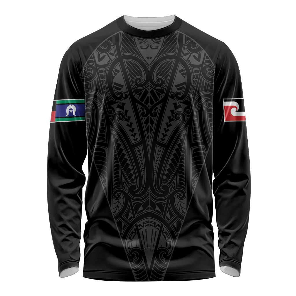 Queensland Maori Rugby Nga Hau e Wha Long Sleeve Shirt Black Motif LT9 Unisex Black - Polynesian Pride