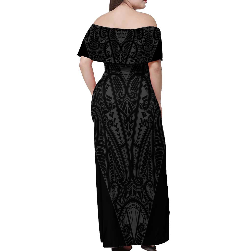 Queensland Maori Rugby Nga Hau e Wha Off Shoulder Maxi Dress Black Motif