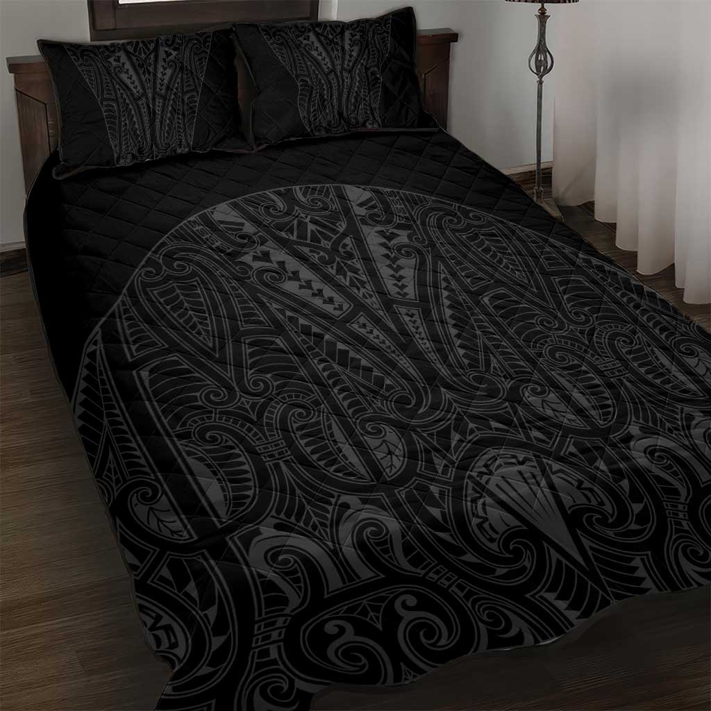 Queensland Maori Rugby Nga Hau e Wha Quilt Bed Set Black Motif LT9 Black - Polynesian Pride