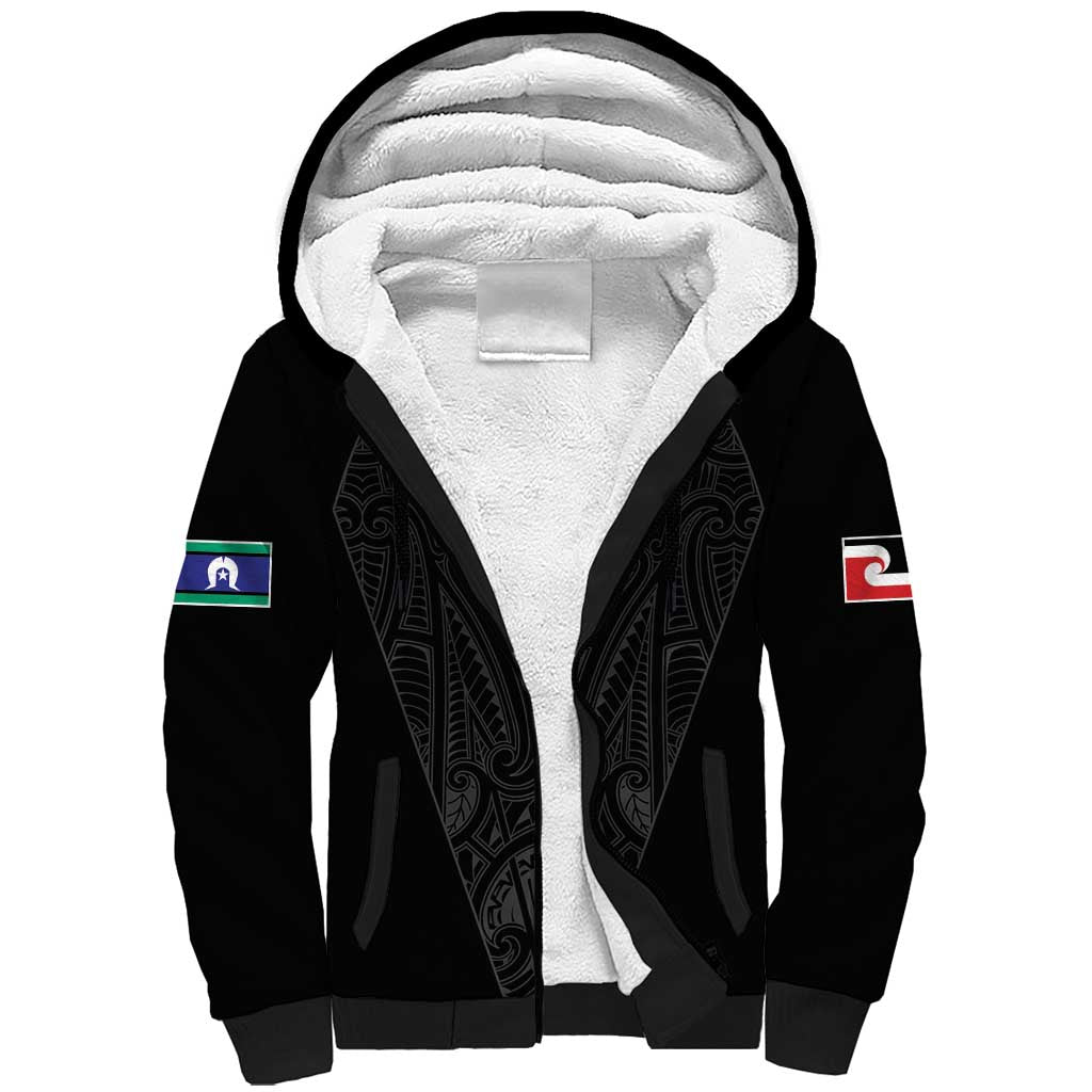 Queensland Maori Rugby Nga Hau e Wha Sherpa Hoodie Black Motif LT9 Unisex Black - Polynesian Pride