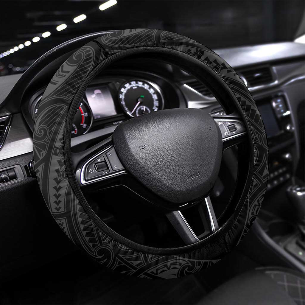 Queensland Maori Rugby Nga Hau e Wha Steering Wheel Cover Black Motif LT9 Universal Fit Black - Polynesian Pride