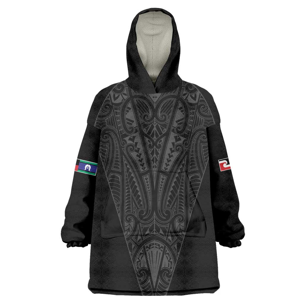 Queensland Maori Rugby Nga Hau e Wha Wearable Blanket Hoodie Black Motif LT9 One Size Black - Polynesian Pride