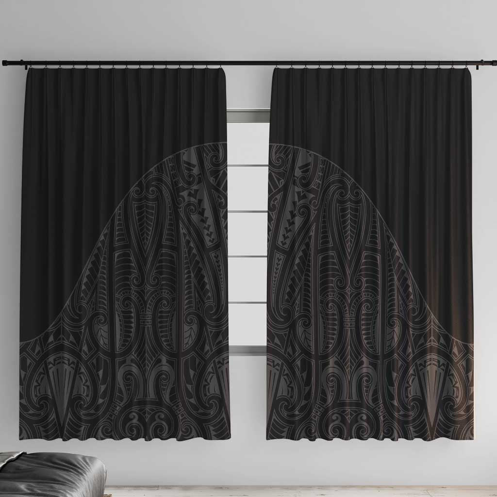 Queensland Maori Rugby Nga Hau e Wha Window Curtain Black Motif LT9 With Hooks Black - Polynesian Pride