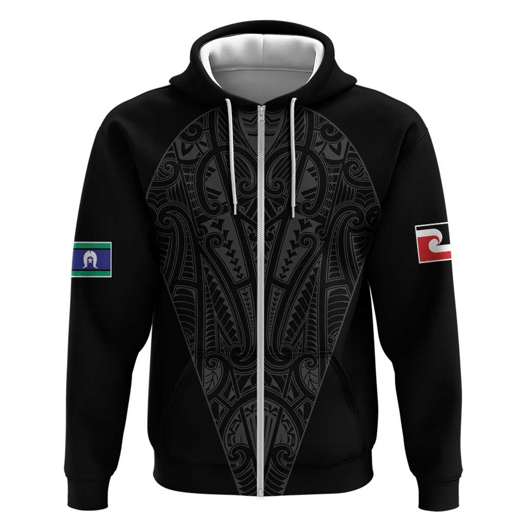 Queensland Maori Rugby Nga Hau e Wha Zip Hoodie Black Motif LT9 Zip Hoodie Black - Polynesian Pride