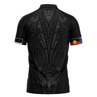 Queensland Maori Rugby Nga Hau e Wha Zipper Polo Shirt Black Motif - Polynesian Pride