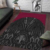 Queensland Maori Rugby Nga Hau e Wha Area Rug Maroon Motif