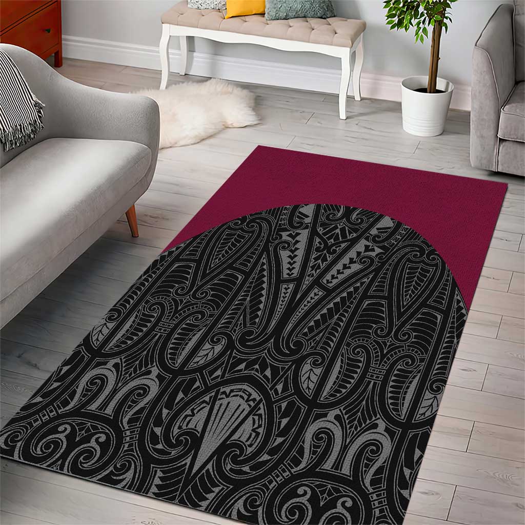 Queensland Maori Rugby Nga Hau e Wha Area Rug Maroon Motif