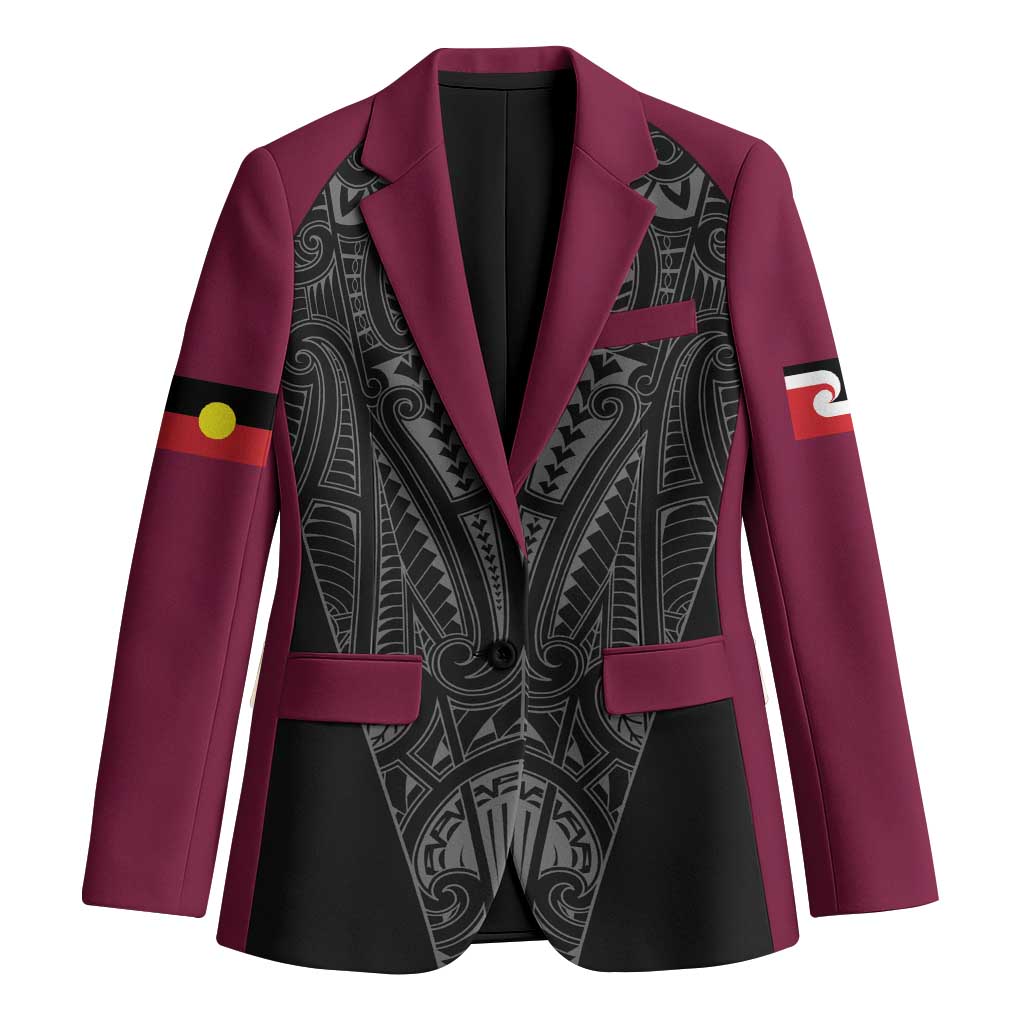 Queensland Maori Rugby Nga Hau e Wha Blazer Maroon Motif - Polynesian Pride