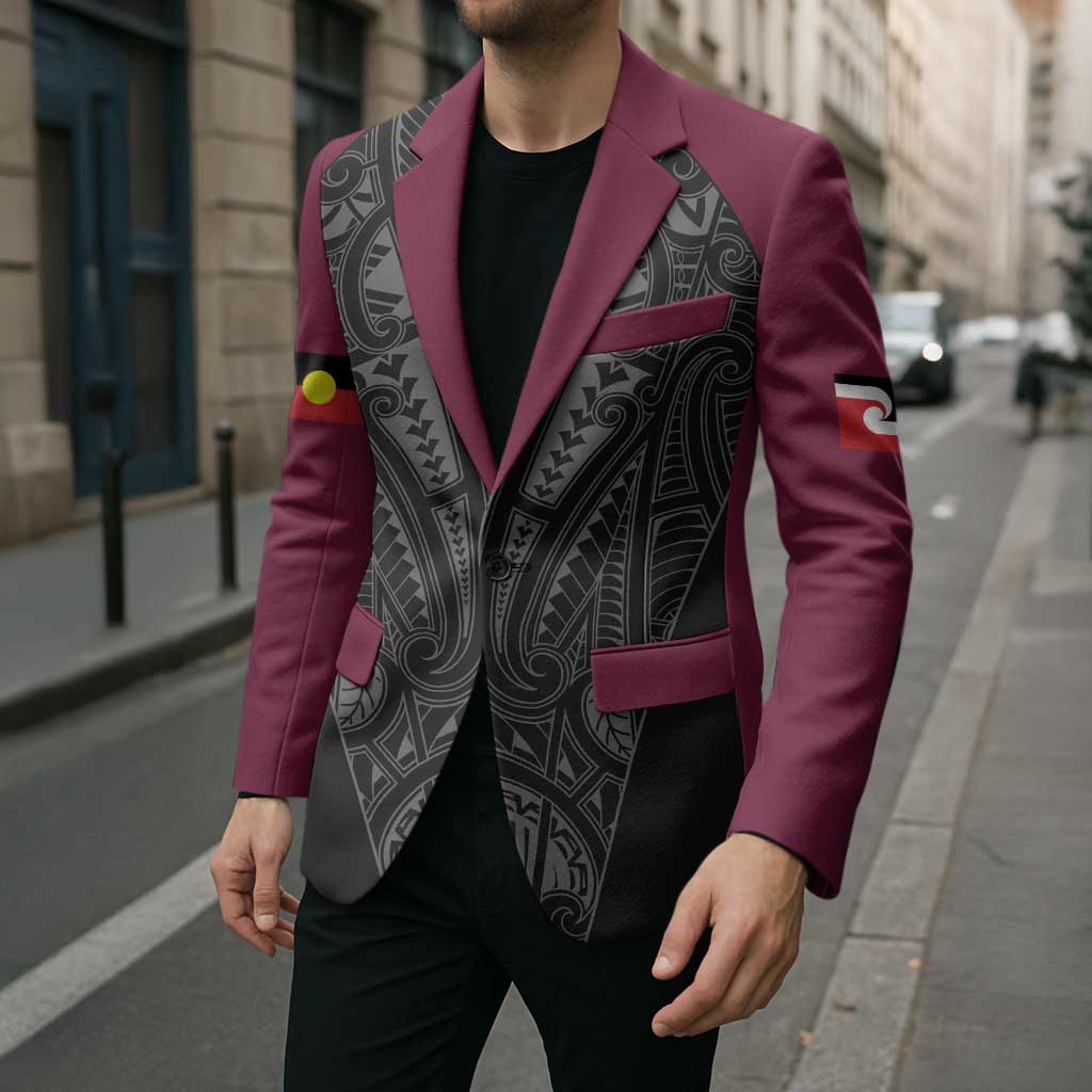Queensland Maori Rugby Nga Hau e Wha Blazer Maroon Motif - Polynesian Pride