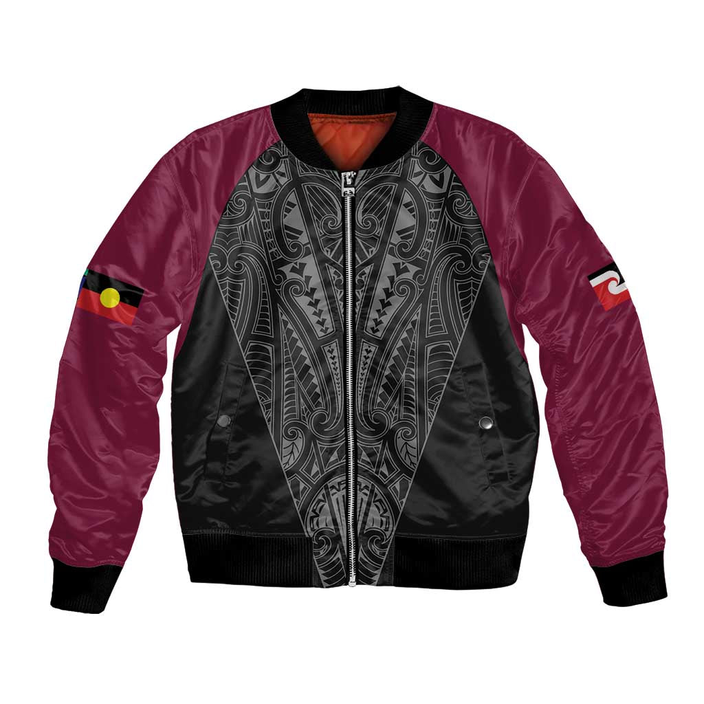 Queensland Maori Rugby Nga Hau e Wha Bomber Jacket Maroon Motif LT9 Unisex Maroon - Polynesian Pride