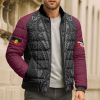 Queensland Maori Rugby Nga Hau e Wha Bomber Puffer Jacket Maroon Motif - Polynesian Pride