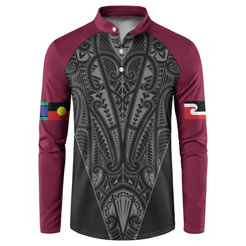 Queensland Maori Rugby Nga Hau e Wha Button Sweatshirt Maroon Motif LT9 Maroon - Polynesian Pride