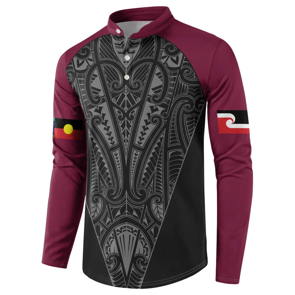 Queensland Maori Rugby Nga Hau e Wha Button Sweatshirt Maroon Motif