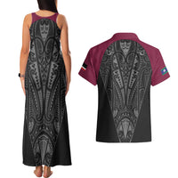 Queensland Maori Rugby Nga Hau e Wha Couples Matching Tank Maxi Dress and Hawaiian Shirt Maroon Motif