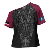 Queensland Maori Rugby Nga Hau e Wha Cross Shoulder Shirt Maroon Motif - Polynesian Pride