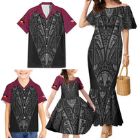 Queensland Maori Rugby Nga Hau e Wha Family Matching Mermaid Dress and Hawaiian Shirt Maroon Motif