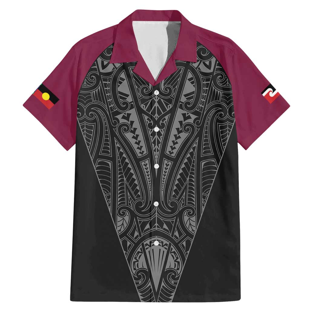Queensland Maori Rugby Nga Hau e Wha Family Matching Mermaid Dress and Hawaiian Shirt Maroon Motif