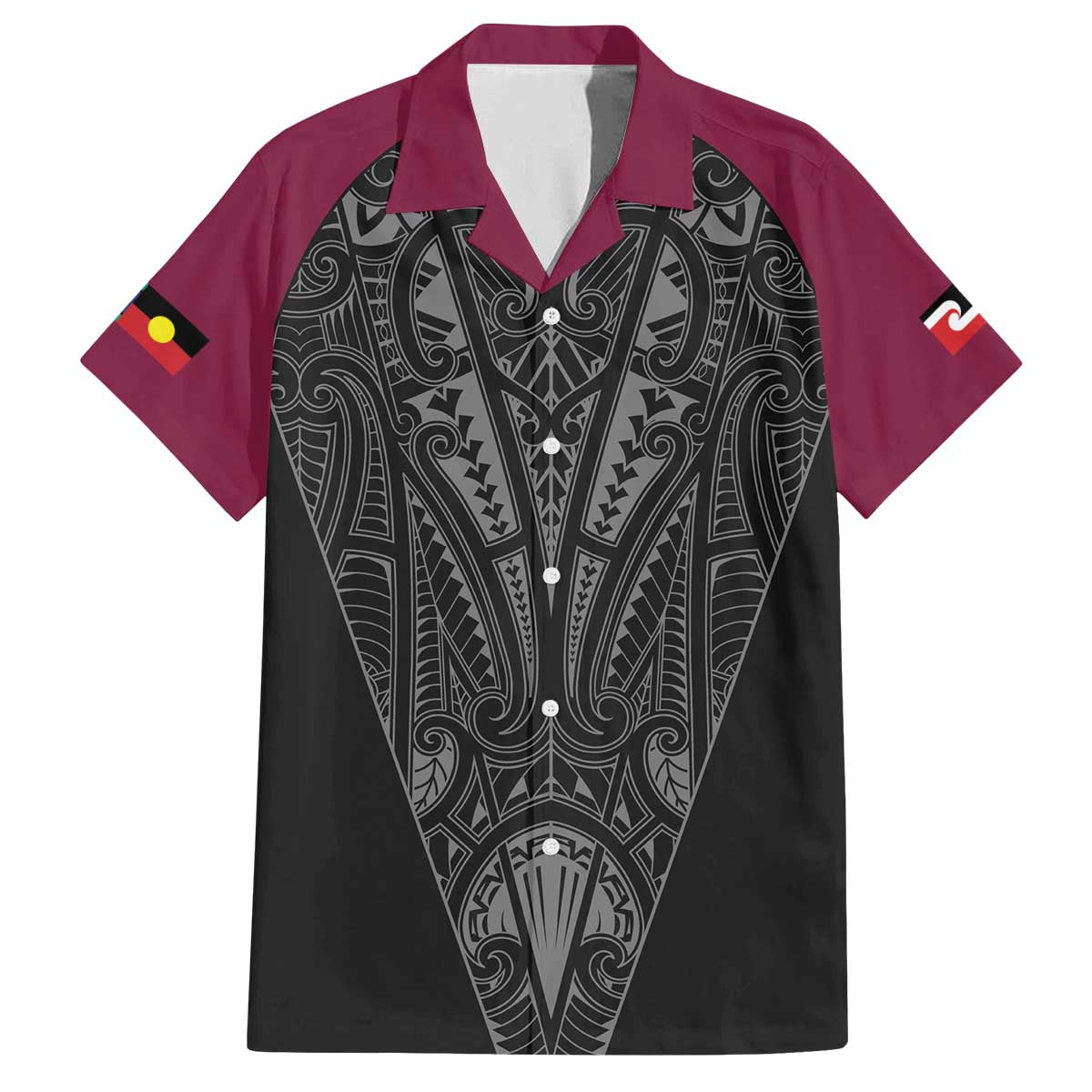 Queensland Maori Rugby Nga Hau e Wha Family Matching Off The Shoulder Long Sleeve Dress and Hawaiian Shirt Maroon Motif
