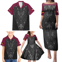 Queensland Maori Rugby Nga Hau e Wha Family Matching Puletasi and Hawaiian Shirt Maroon Motif