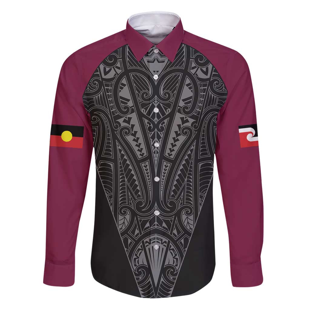 Queensland Maori Rugby Nga Hau e Wha Family Matching Puletasi and Hawaiian Shirt Maroon Motif