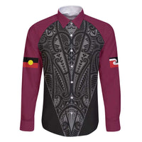 Queensland Maori Rugby Nga Hau e Wha Family Matching Short Sleeve Bodycon Dress and Hawaiian Shirt Maroon Motif