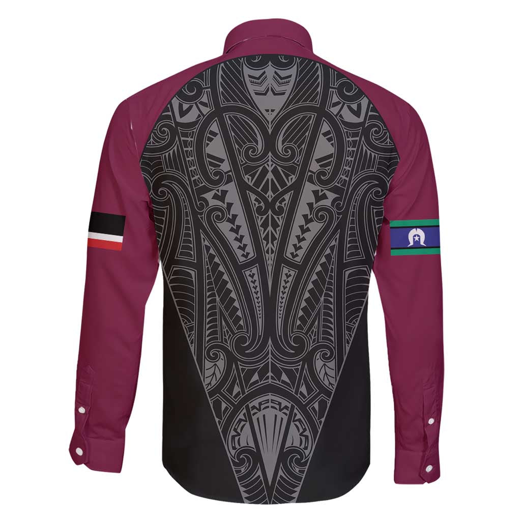 Queensland Maori Rugby Nga Hau e Wha Family Matching Short Sleeve Bodycon Dress and Hawaiian Shirt Maroon Motif