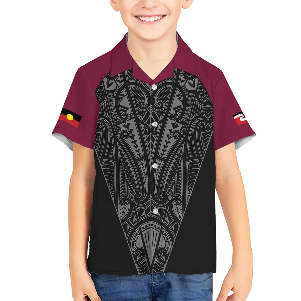 Queensland Maori Rugby Nga Hau e Wha Kid Hawaiian Shirt Maroon Motif LT9 Kid Maroon - Polynesian Pride