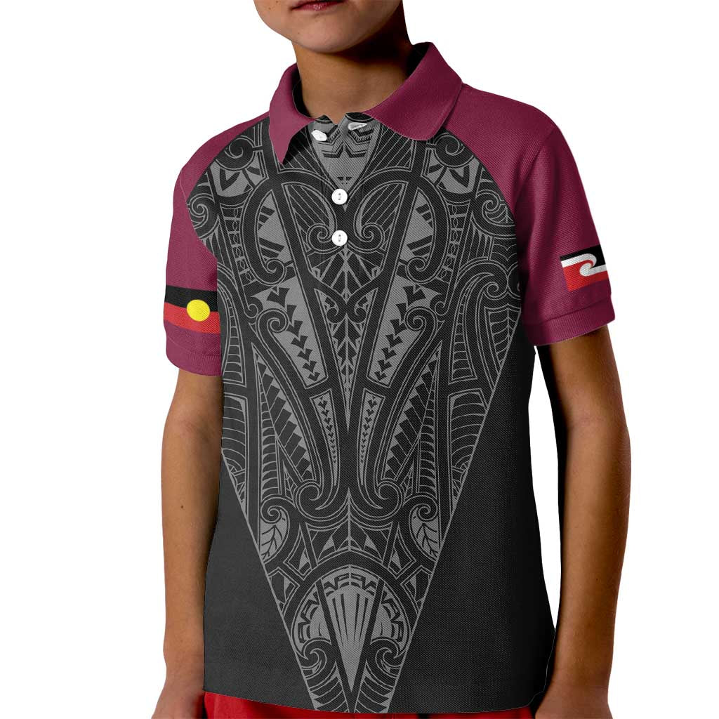 Queensland Maori Rugby Nga Hau e Wha Kid Polo Shirt Maroon Motif LT9 Kid Maroon - Polynesian Pride