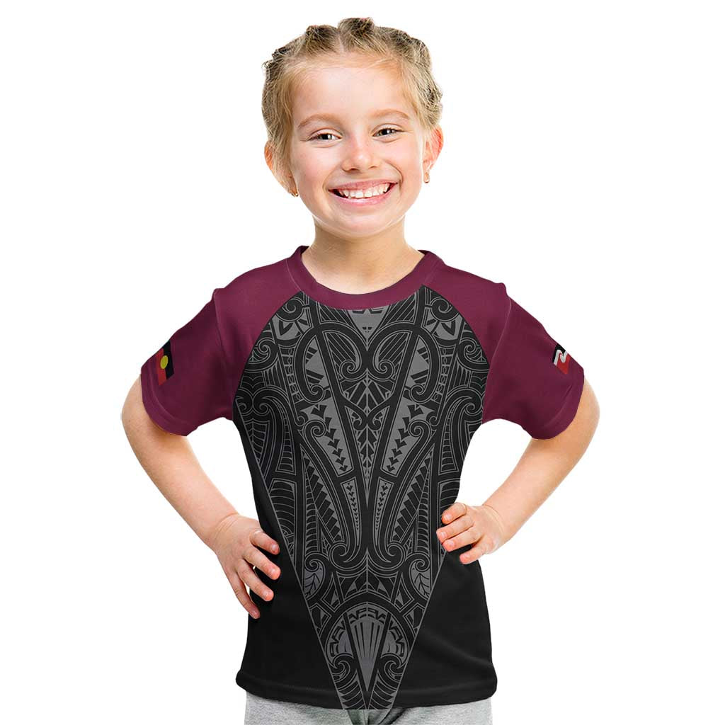 Queensland Maori Rugby Nga Hau e Wha Kid T Shirt Maroon Motif LT9 Maroon - Polynesian Pride