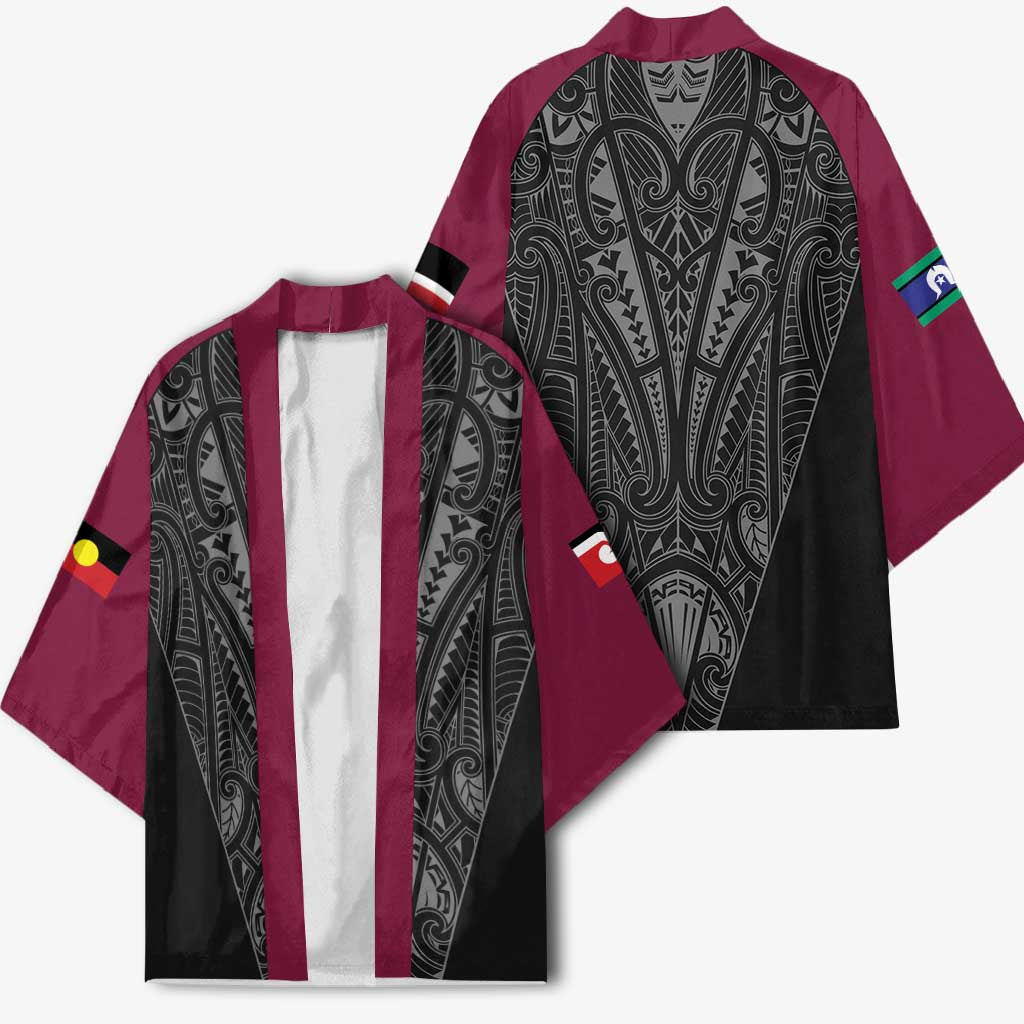 Queensland Maori Rugby Nga Hau e Wha Kimono Maroon Motif - Polynesian Pride