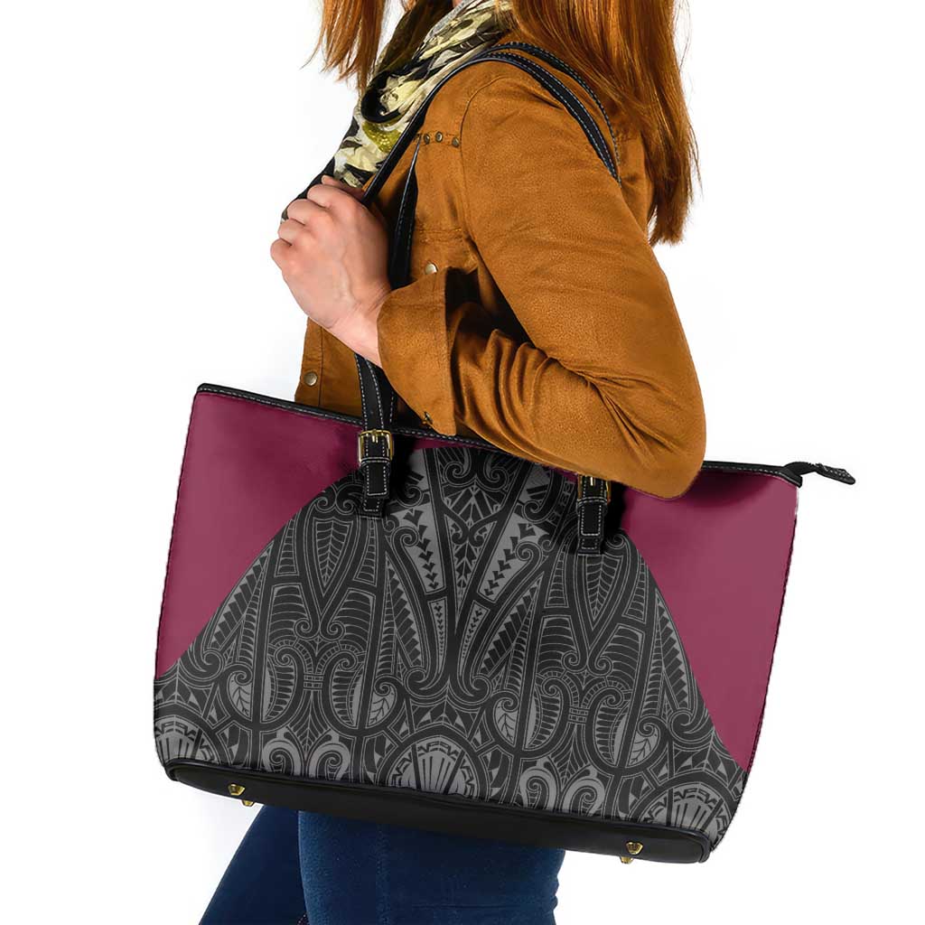 Queensland Maori Rugby Nga Hau e Wha Leather Tote Bag Maroon Motif LT9 Maroon - Polynesian Pride