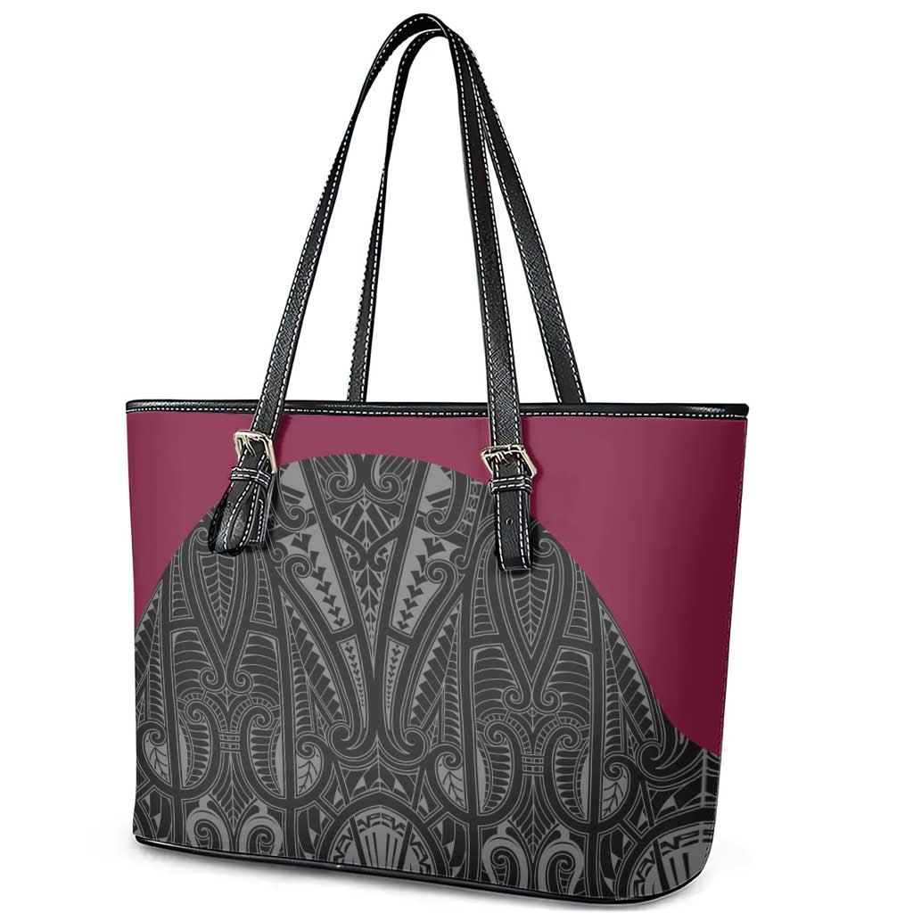 Queensland Maori Rugby Nga Hau e Wha Leather Tote Bag Maroon Motif