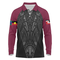 Queensland Maori Rugby Nga Hau e Wha Long Sleeve Polo Shirt Maroon Motif