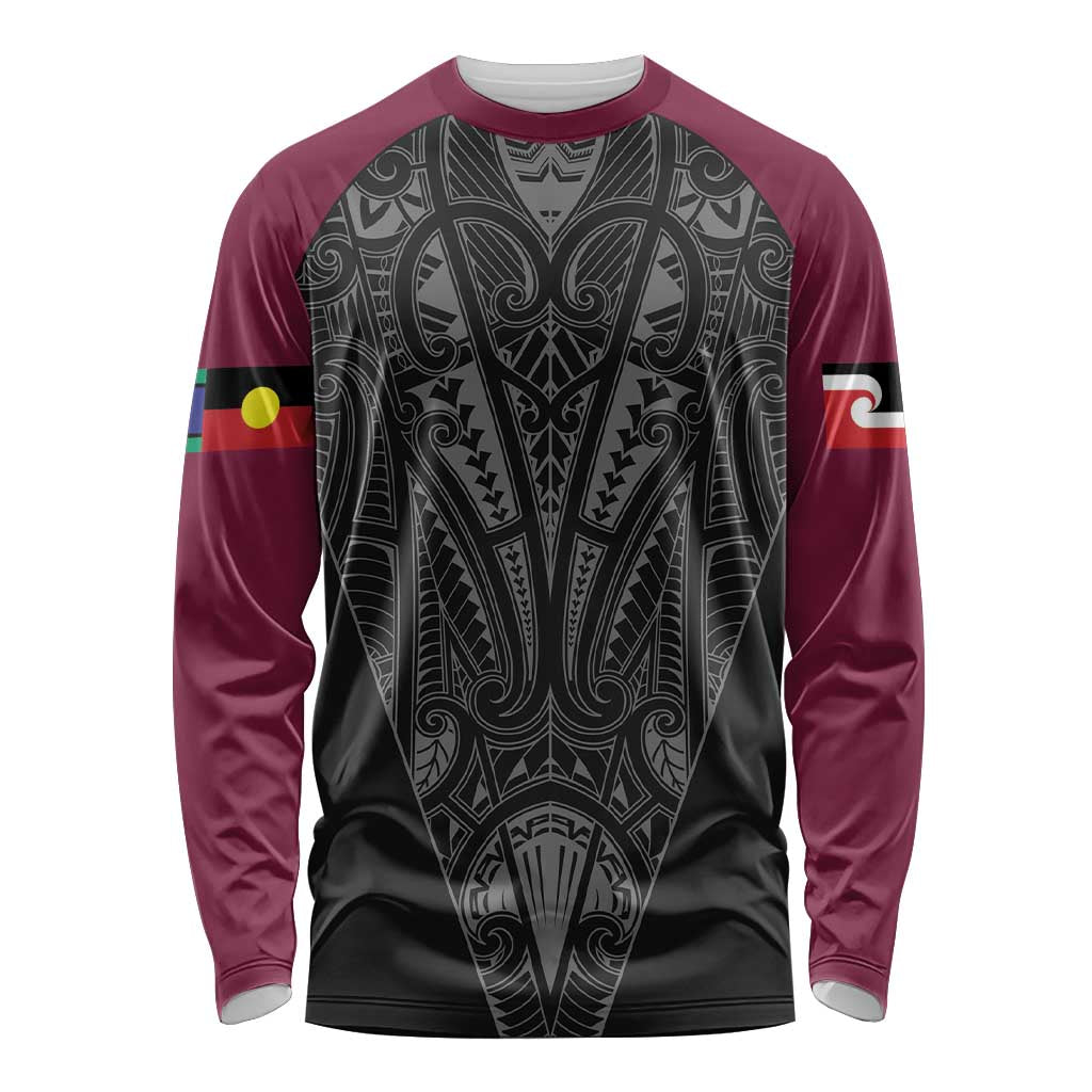 Queensland Maori Rugby Nga Hau e Wha Long Sleeve Shirt Maroon Motif LT9 Unisex Maroon - Polynesian Pride