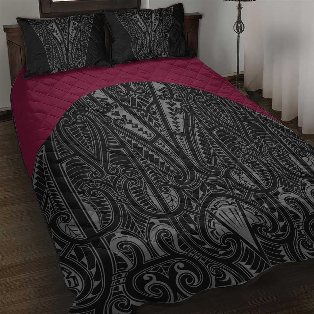 Queensland Maori Rugby Nga Hau e Wha Quilt Bed Set Maroon Motif LT9 Maroon - Polynesian Pride