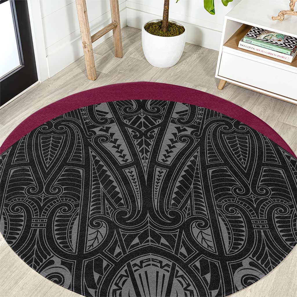 Queensland Maori Rugby Nga Hau e Wha Round Carpet Maroon Motif LT9 Maroon - Polynesian Pride