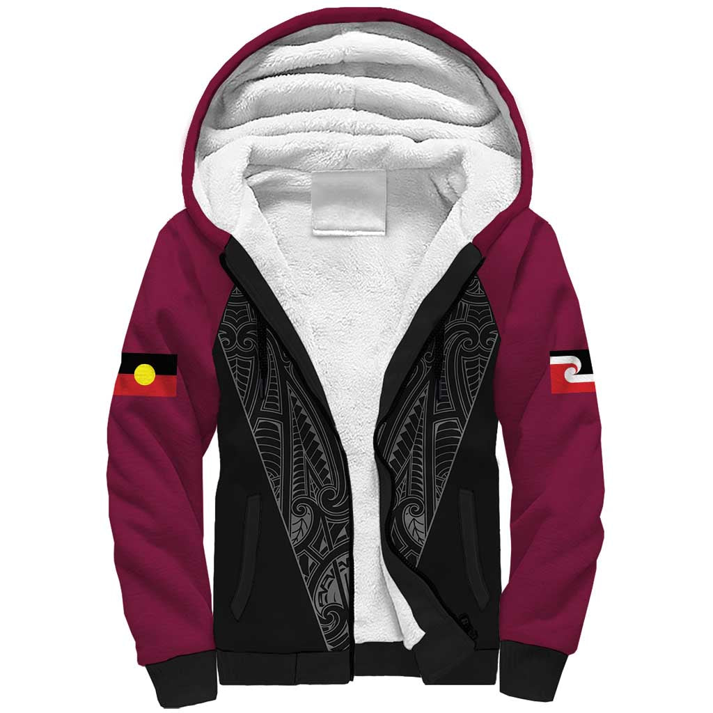 Queensland Maori Rugby Nga Hau e Wha Sherpa Hoodie Maroon Motif LT9 Unisex Maroon - Polynesian Pride