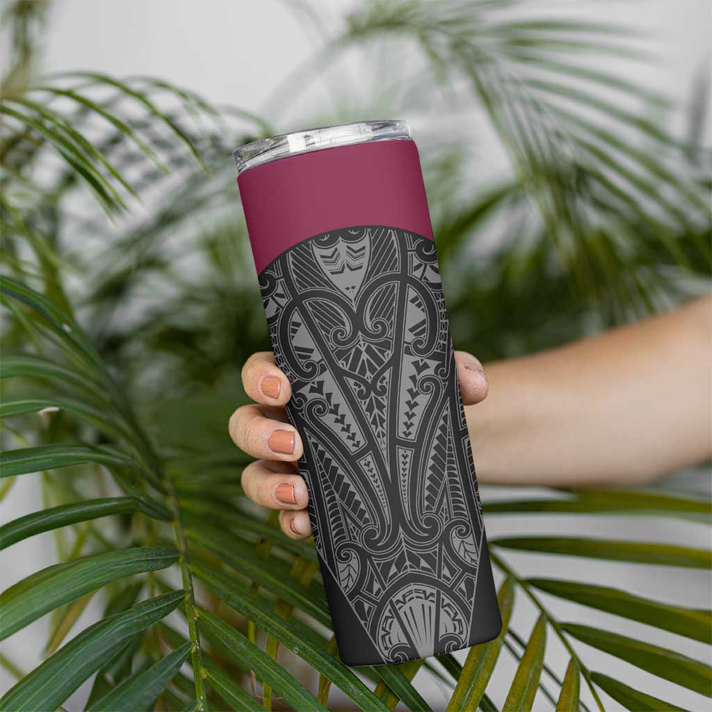 Queensland Maori Rugby Nga Hau e Wha Skinny Tumbler Maroon Motif