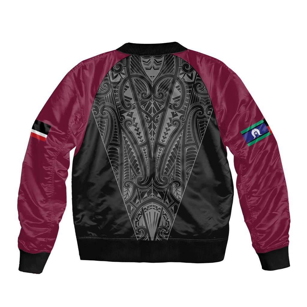 Queensland Maori Rugby Nga Hau e Wha Sleeve Zip Bomber Jacket Maroon Motif