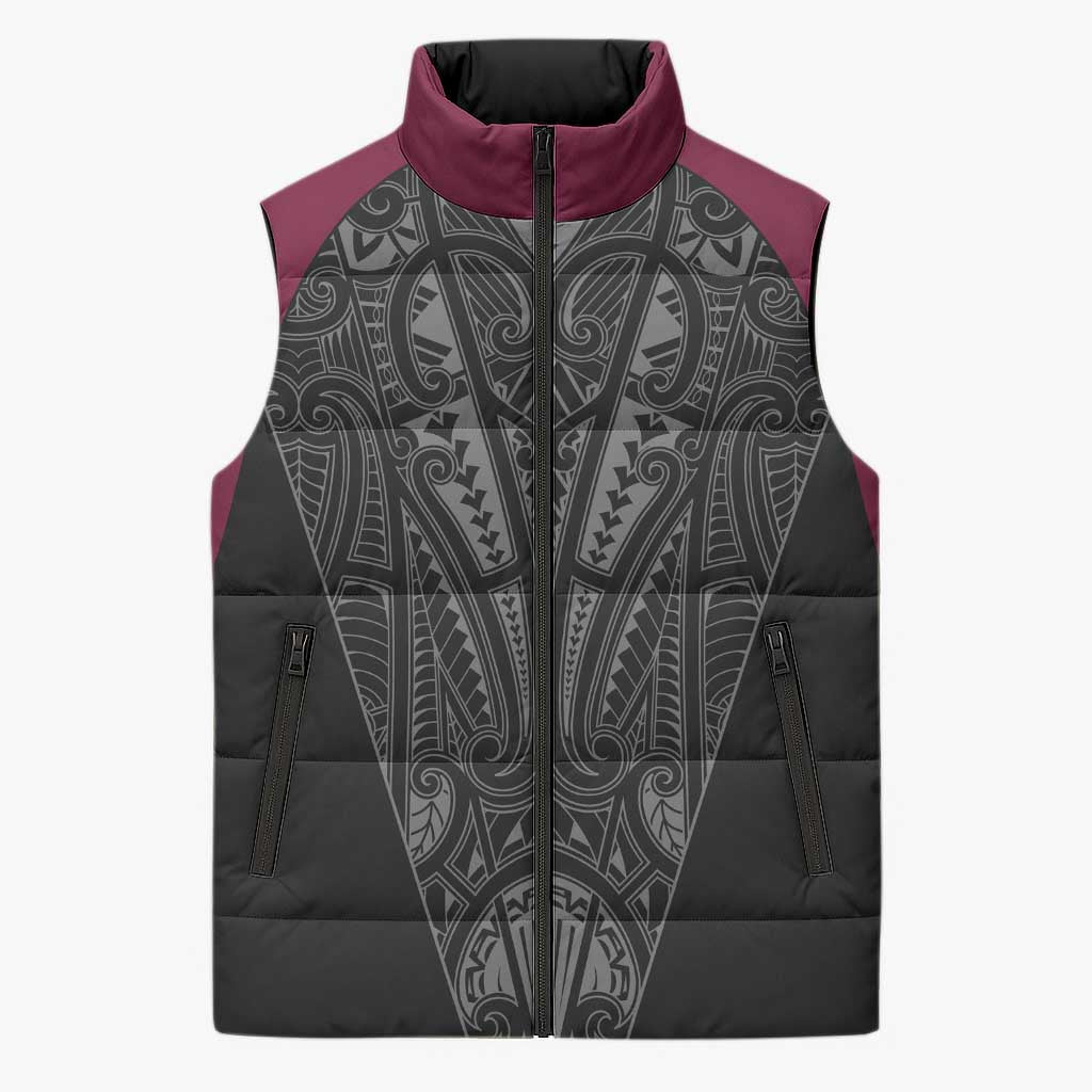 Queensland Maori Rugby Nga Hau e Wha Sleeveless Puffer Jacket Maroon Motif - Polynesian Pride