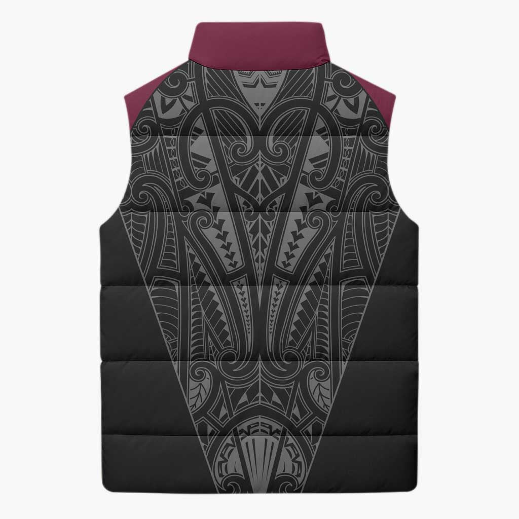 Queensland Maori Rugby Nga Hau e Wha Sleeveless Puffer Jacket Maroon Motif - Polynesian Pride