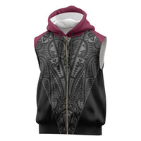 Queensland Maori Rugby Nga Hau e Wha Sleeveless Zip Hoodie Maroon Motif - Polynesian Pride