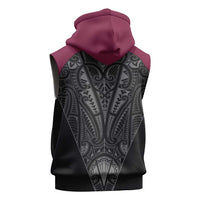 Queensland Maori Rugby Nga Hau e Wha Sleeveless Zip Hoodie Maroon Motif - Polynesian Pride