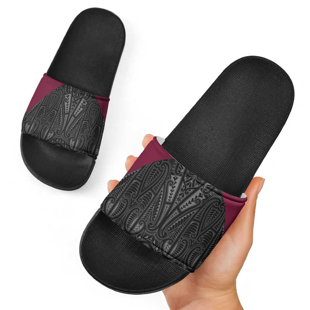 Queensland Maori Rugby Nga Hau e Wha Slide Sandals Maroon Motif - Polynesian Pride