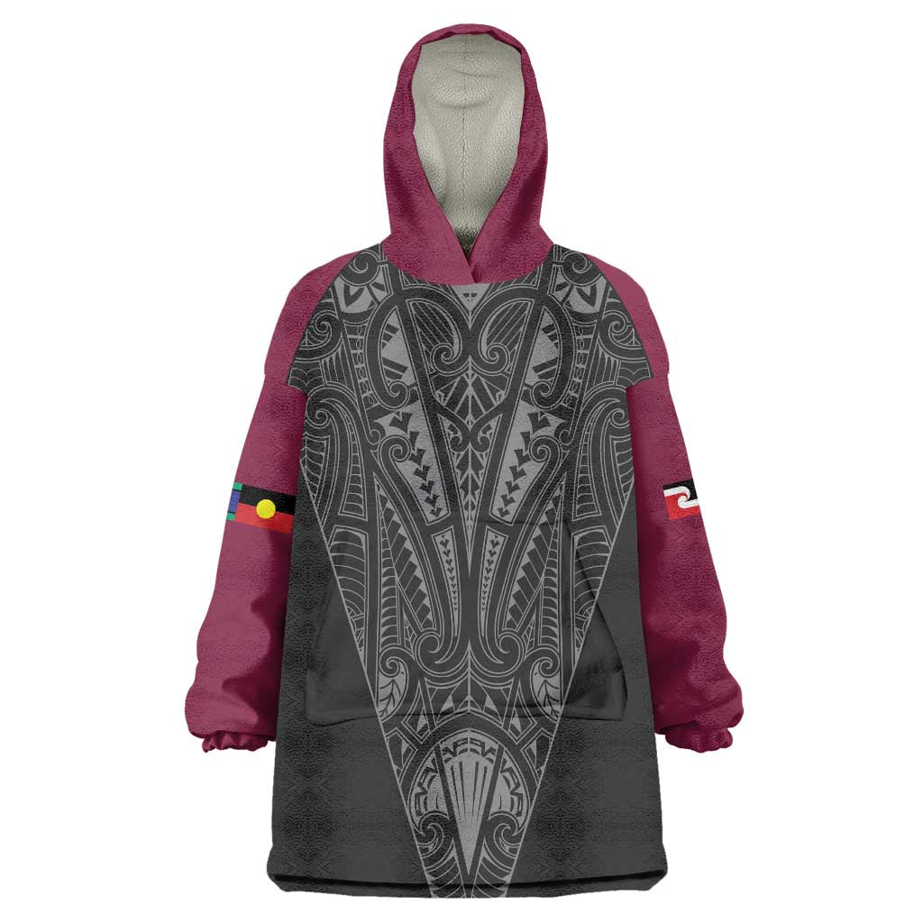 Queensland Maori Rugby Nga Hau e Wha Wearable Blanket Hoodie Maroon Motif LT9 One Size Maroon - Polynesian Pride
