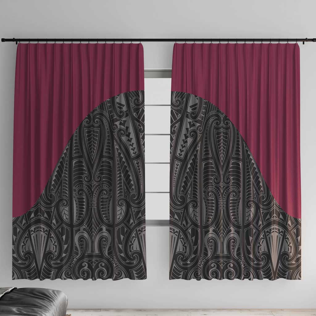 Queensland Maori Rugby Nga Hau e Wha Window Curtain Maroon Motif LT9 With Hooks Maroon - Polynesian Pride