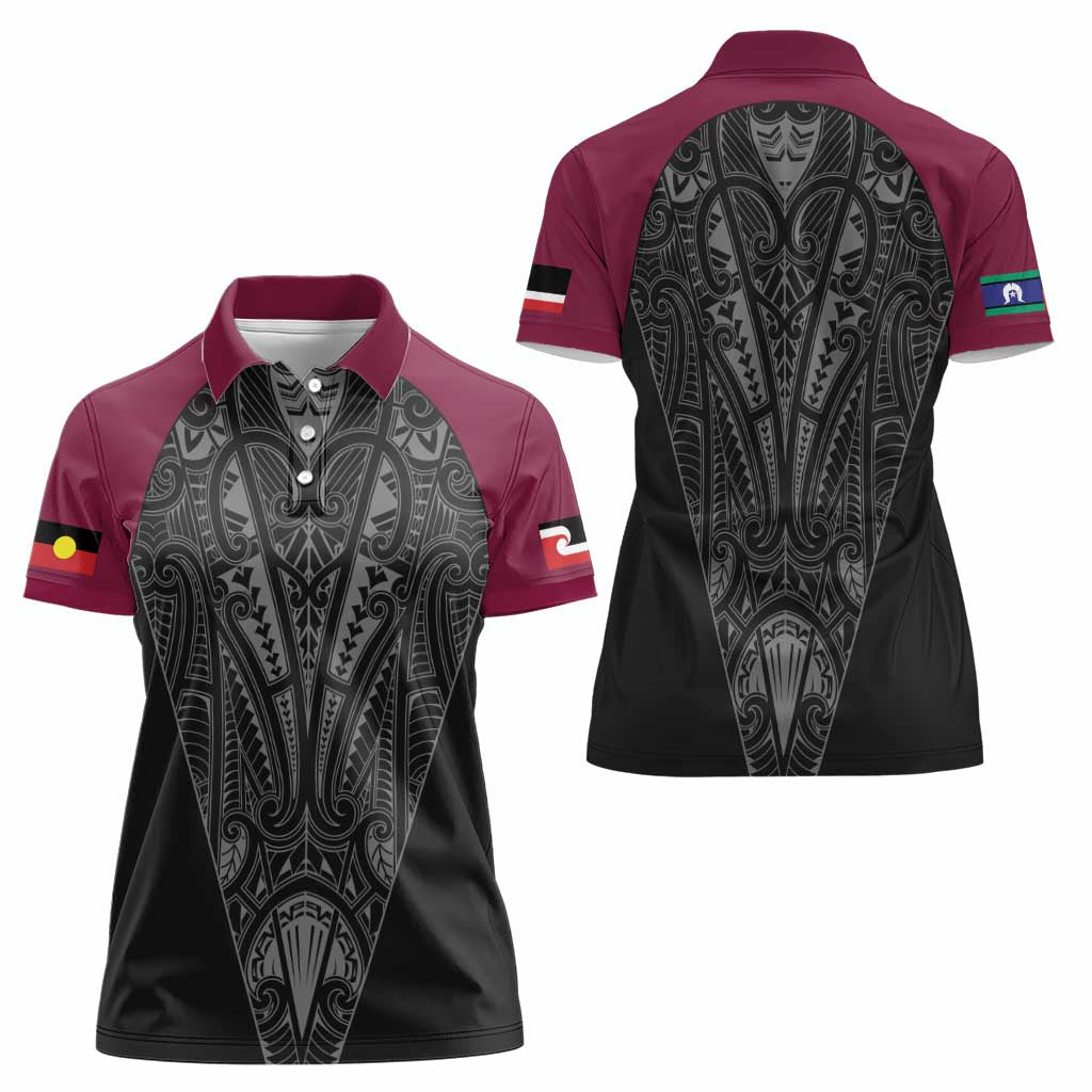 Queensland Maori Rugby Nga Hau e Wha Women Polo Shirt Maroon Motif