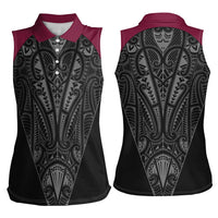 Queensland Maori Rugby Nga Hau e Wha Women Sleeveless Polo Shirt Maroon Motif