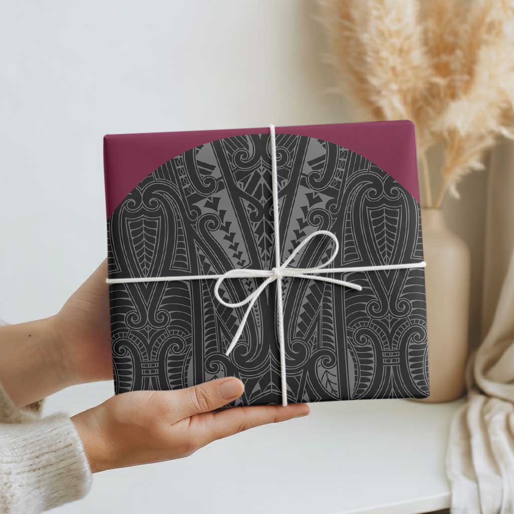 Queensland Maori Rugby Nga Hau e Wha Wrapping Paper Maroon Motif - Polynesian Pride