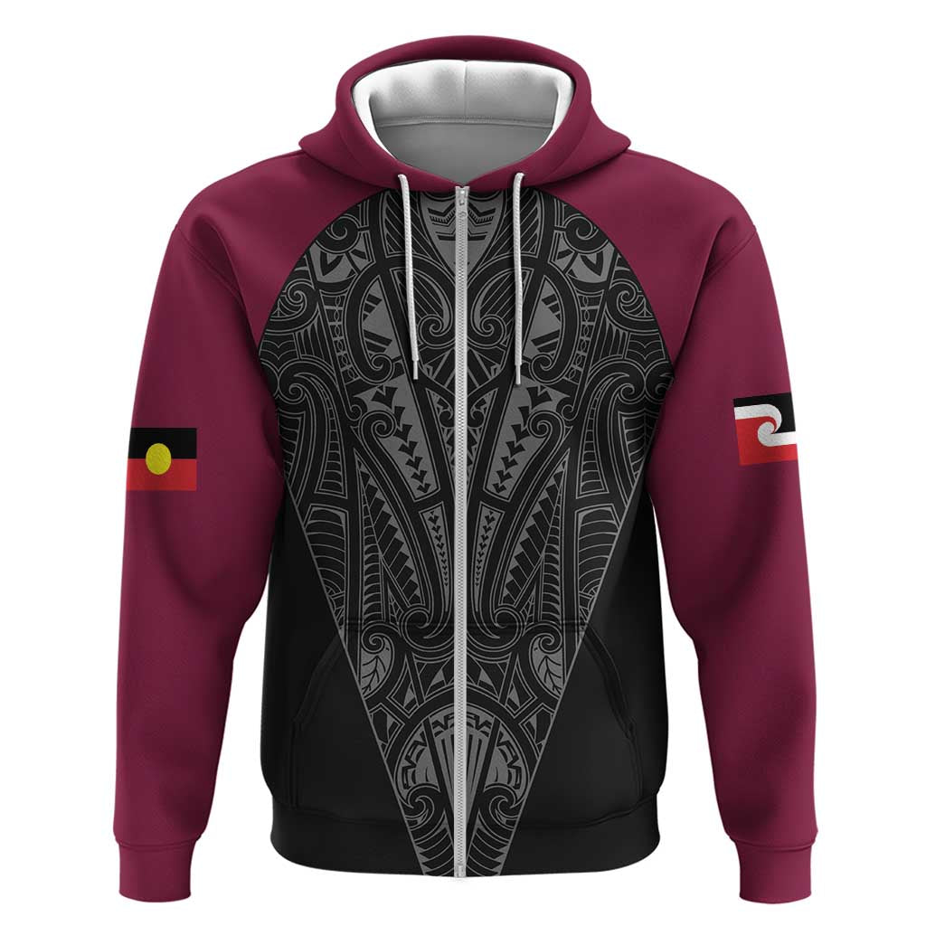 Queensland Maori Rugby Nga Hau e Wha Zip Hoodie Maroon Motif LT9 Zip Hoodie Maroon - Polynesian Pride